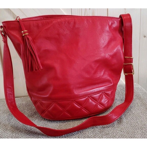 Vintage Nordstrom Red Leather Purse Made In Hong Kong - Picture 1 of 6